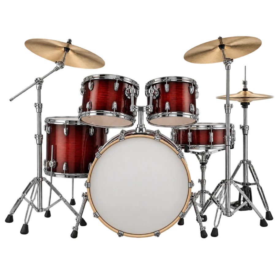 Cherry red acoustic drum kit